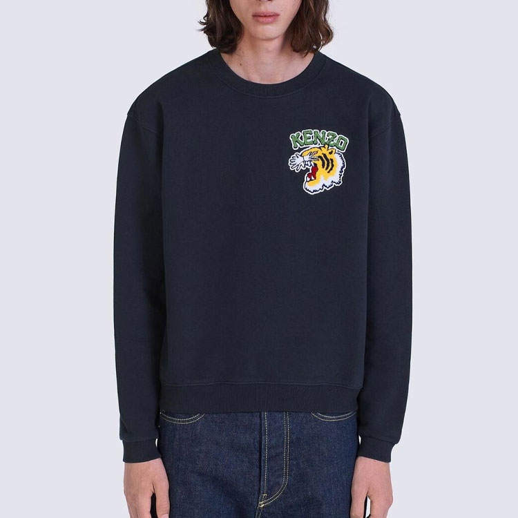 Details for KENZO SS23  Oversized Animal Embroidered Crewneck Sweatshirt Navy Blue. FC65SW044CMJ-77