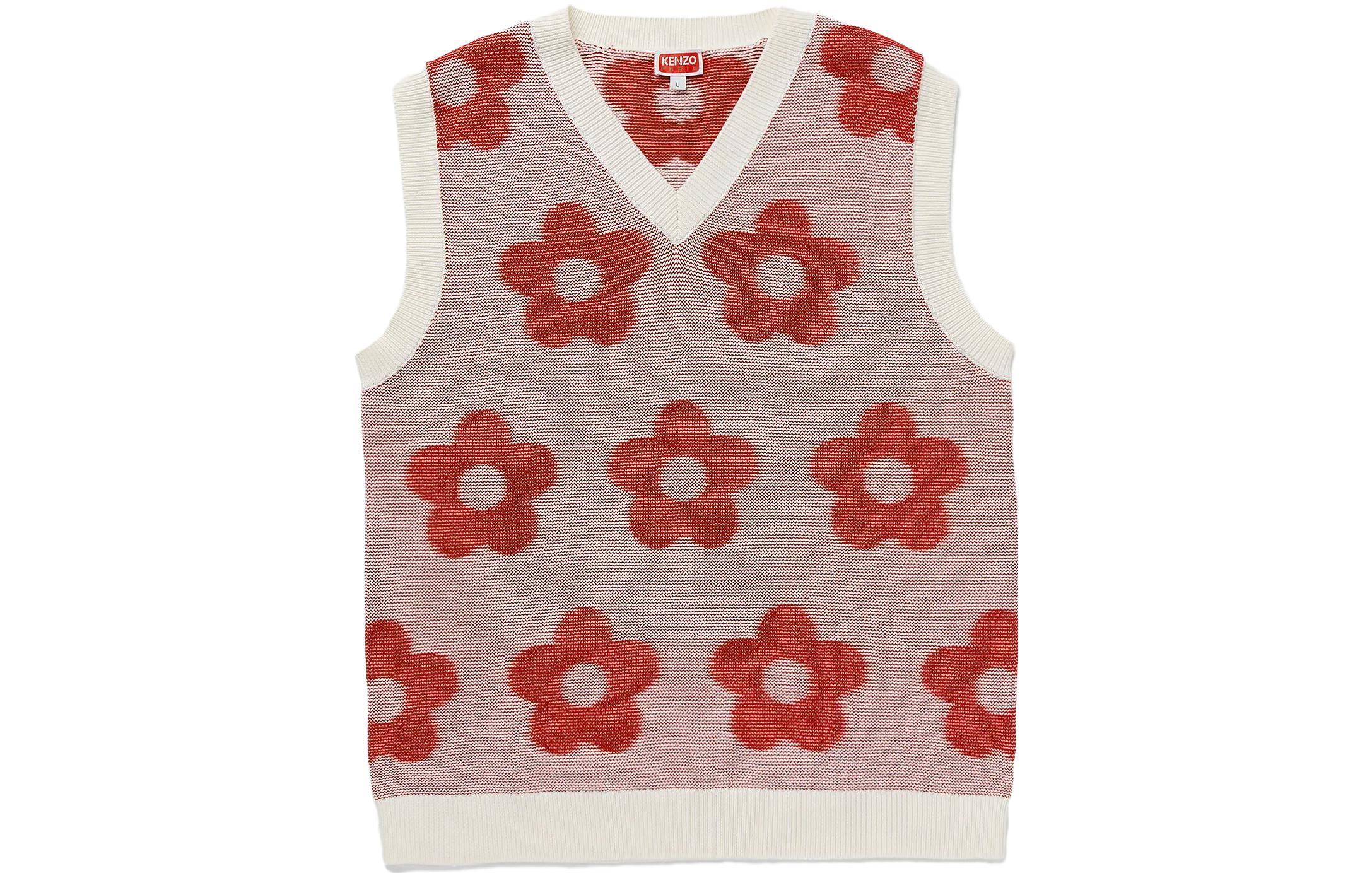 KENZO SS23  Pink Floral Embroidered V-Neck Sleeveless Knit Vest FD65PU4253CA-02