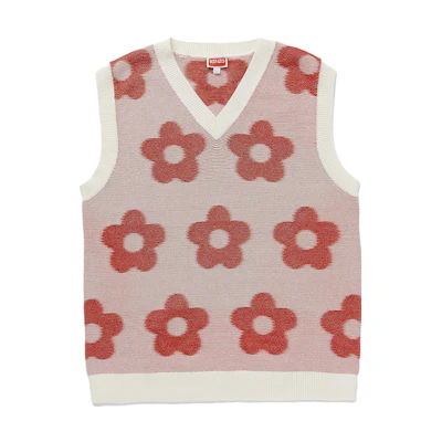 KENZO SS23 Pink Floral Embroidered V-Neck Sleeveless Knit Vest FD65PU4253CA-02