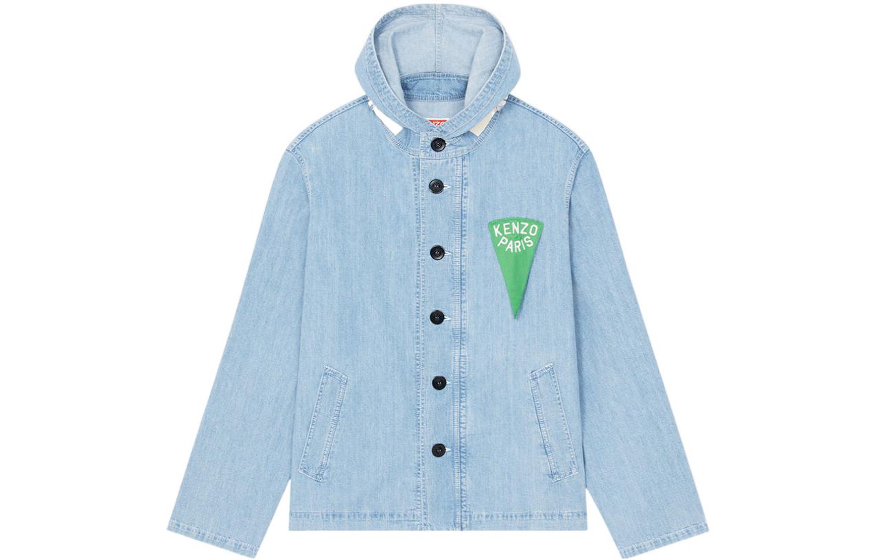 Order KENZO SS23 ロゴプリント付きシングルブレストジャケット ブルー. FD55DO3016E2-DT