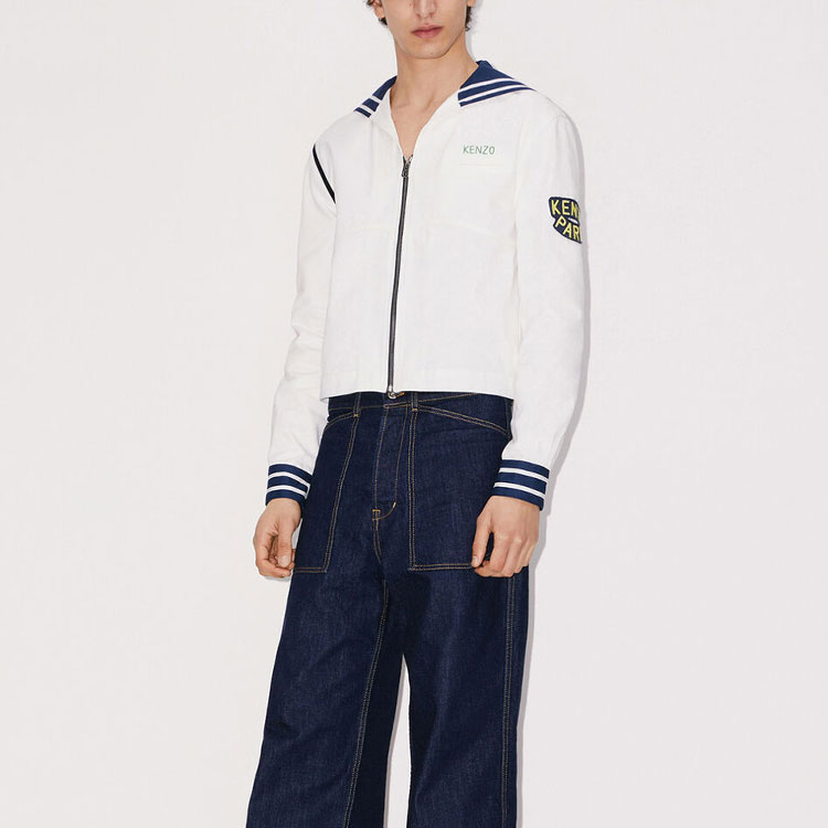 KENZO SS23  White Cropped Navy Collar Shirt Jacket. FD55CH5139LE-01 圖 4