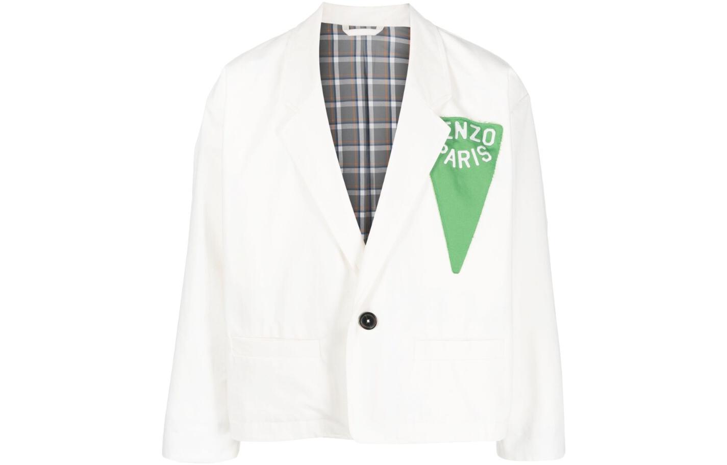 KENZO SS23  White Polo Collar Logo Print Long Sleeve Jacket. FD55VE2249RT-02