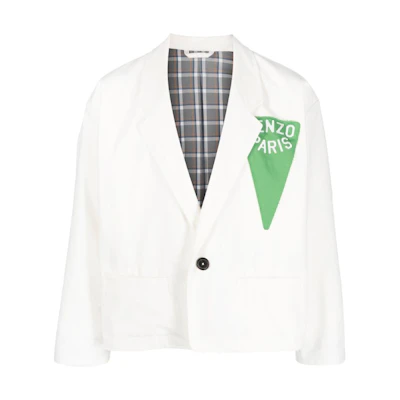 KENZO SS23 White Polo Collar Logo Print Long Sleeve Jacket. FD55VE2249RT-02