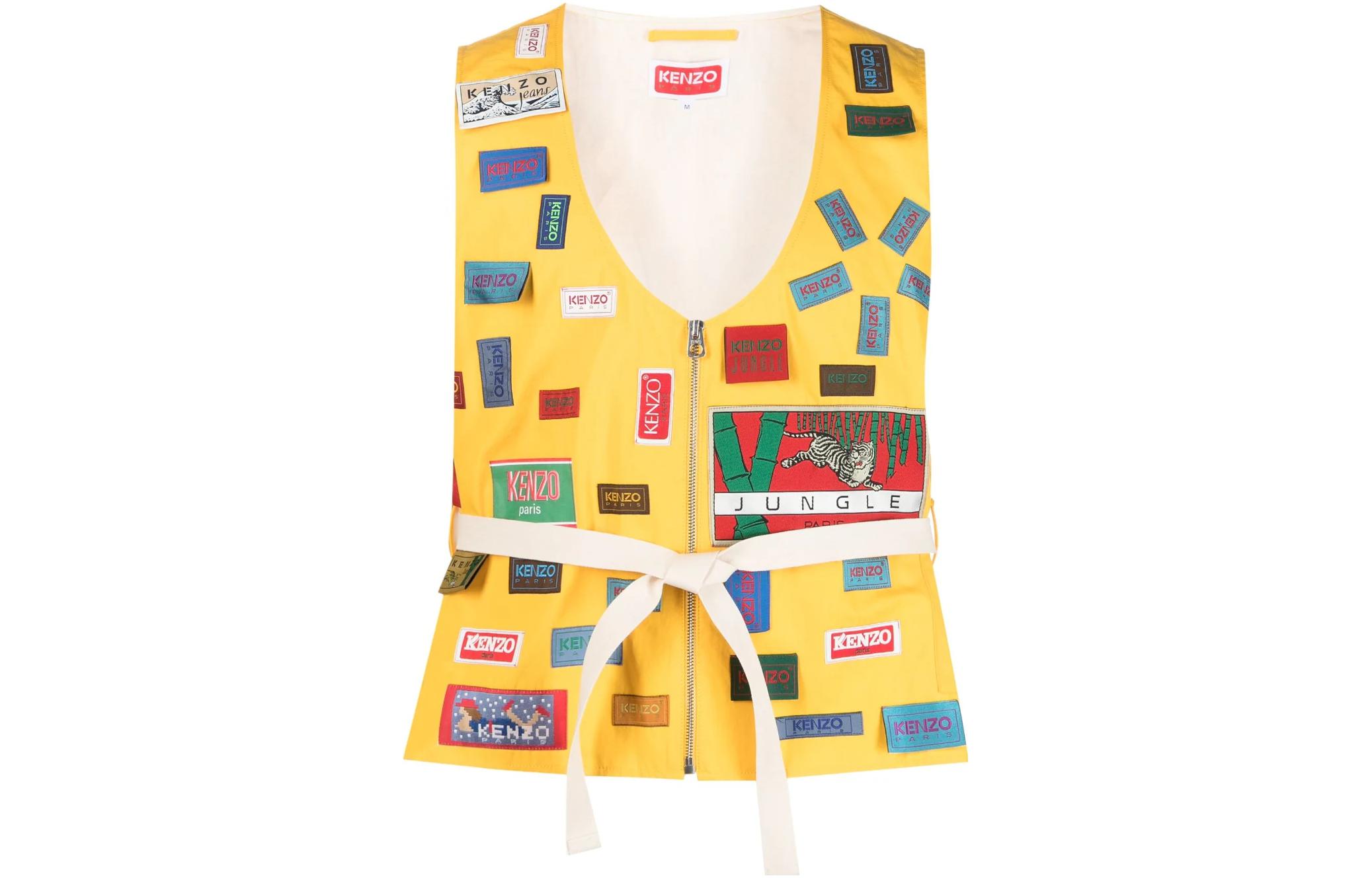 KENZO SS23  Yellow Full-Print Zip Vest with Logo Design. FD55VE0059RO-40