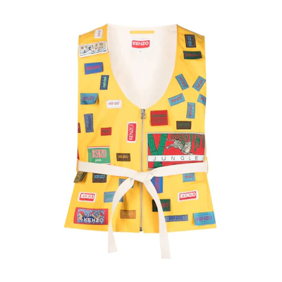 KENZO SS23 Yellow Full-Print Zip Vest with Logo Design. FD55VE0059RO-40