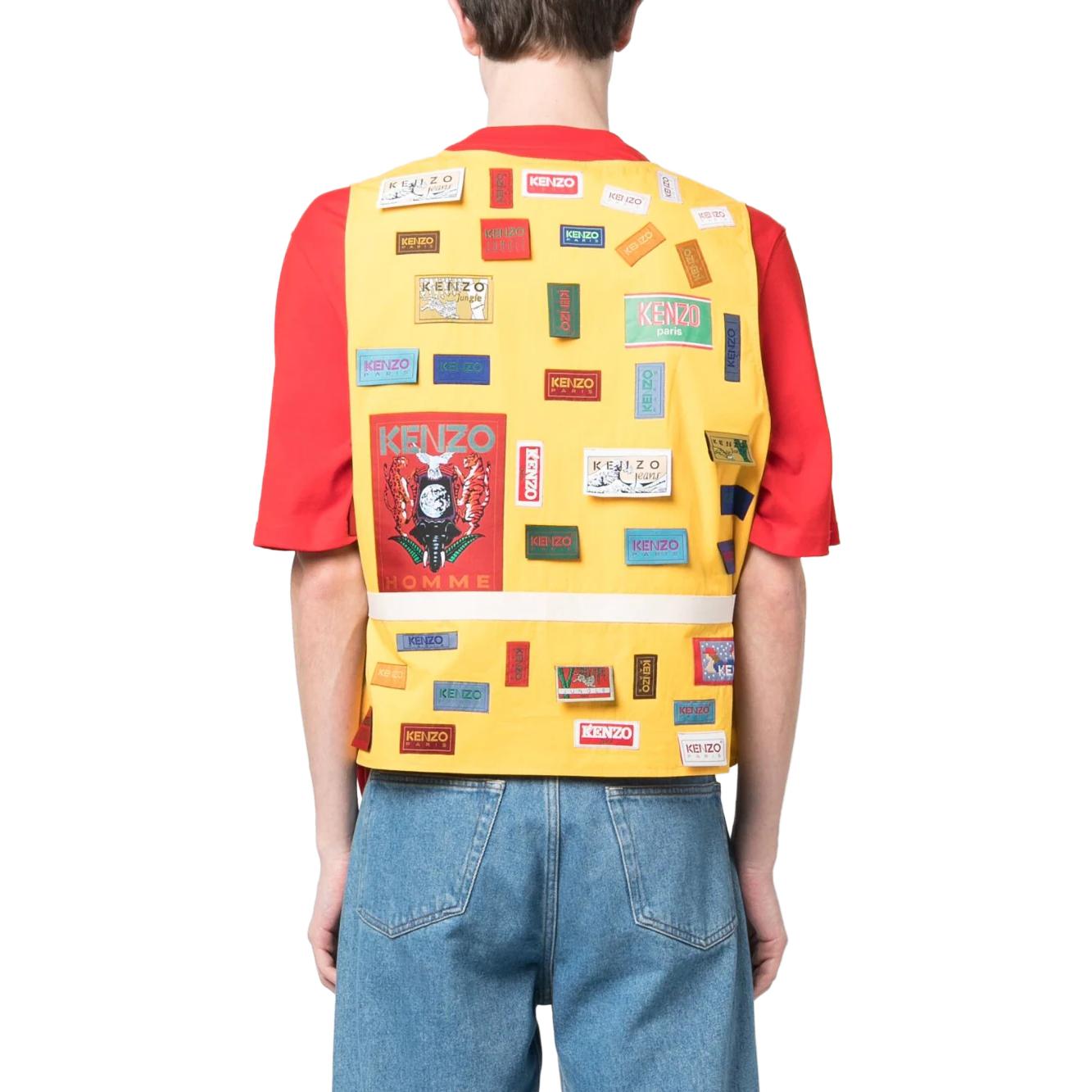 Shop KENZO SS23 黄色全印花拉链马甲带标志设计 FD55VE0059RO-40