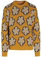 KENZO SS23 Yellow Knit Sweater with Floral Jacquard Design. FD55PU3563CI-40 KENZO SS23 Yellow Knit Sweater with Floral Jacquard Design. FD55PU3563CI-40