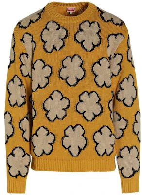 KENZO SS23 Yellow Knit Sweater with Floral Jacquard Design. FD55PU3563CI-40 Order KENZO SS23 Yellow Knit Sweater with Floral Jacquard Design. FD55PU3563CI-40