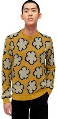 KENZO SS23 Yellow Knit Sweater with Floral Jacquard Design. FD55PU3563CI-40 Sizing KENZO SS23 Yellow Knit Sweater with Floral Jacquard Design. FD55PU3563CI-40