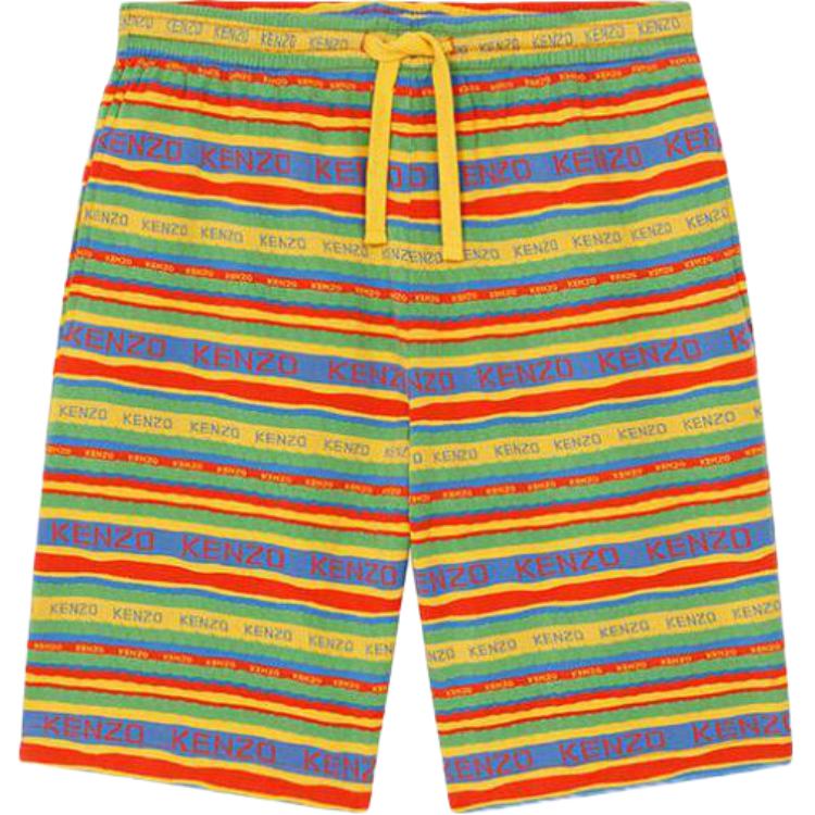 KENZO SS23  Yellow Striped Letter Print Relaxed Fit Shorts. FD55PA7794JR-40