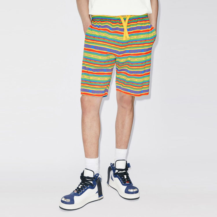Purchase KENZO SS23  Yellow Striped Letter Print Relaxed Fit Shorts. FD55PA7794JR-40