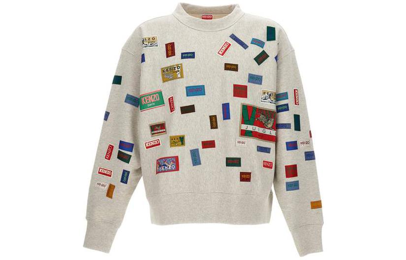 KENZO SS23 Appliqué All-Over Print Crewneck Sweatshirt Men’s Grey FD55SW4974MC-93