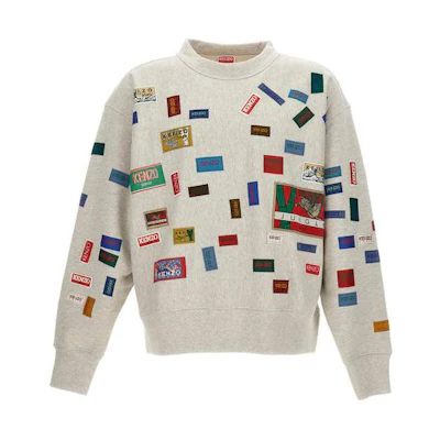 KENZO SS23 Appliqué All-Over Print Crewneck Sweatshirt Men’s Grey FD55SW4974MC-93