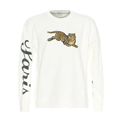 Kenzo SS23 Beige Tiger Logo Print Loose Fit Long Sleeve Sweatshirt F955SW0904ME-03