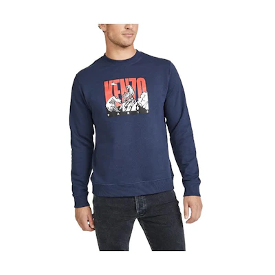 KENZO SS23 Blue Letter Print Casual Long-Sleeve Crewneck Sweatshirt 5SW1114ME-78
