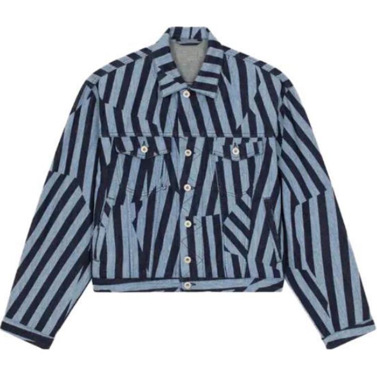Kenzo SS23 Blue Striped Collared Slim-Fit Long Sleeve Jacket FD65DV3026R1-DM