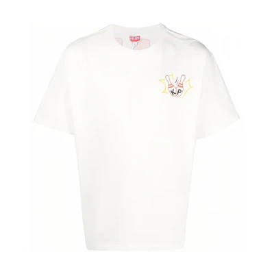 KENZO SS23 BOKE BOY Graphic Loose Fit White Short Sleeve T-Shirt Fashion. FD55TS4534SG-02