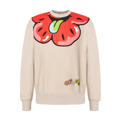 KENZO SS23 BOKE Floral Print Crewneck Long Sleeve Sweatshirt Men’s Light Grey FD55SW4764MB-93