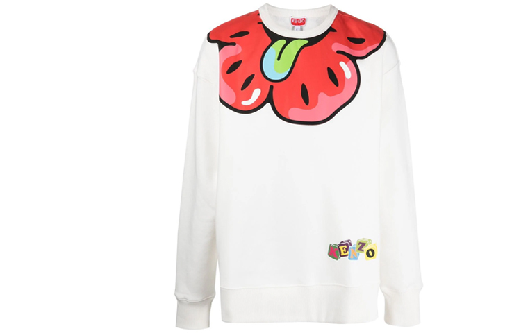 Order KENZO SS23 BOKE Flower Print Crewneck Long Sleeve Sweatshirt White Men FD55SW4764MB-02