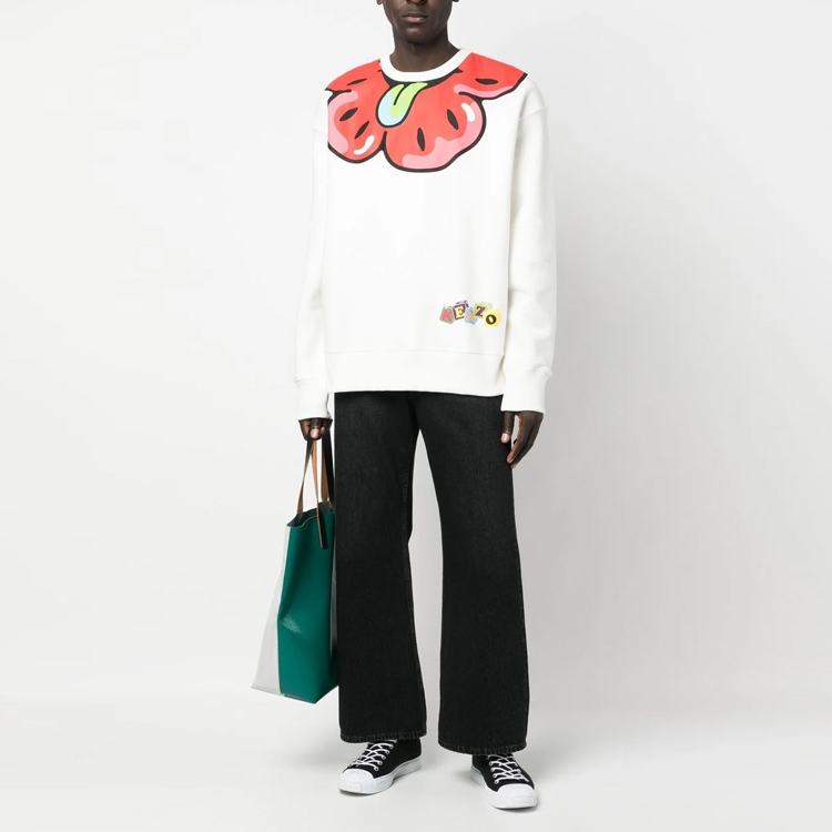 Lookbook KENZO SS23 BOKE Flower Print Crewneck Long Sleeve Sweatshirt White Men FD55SW4764MB-02