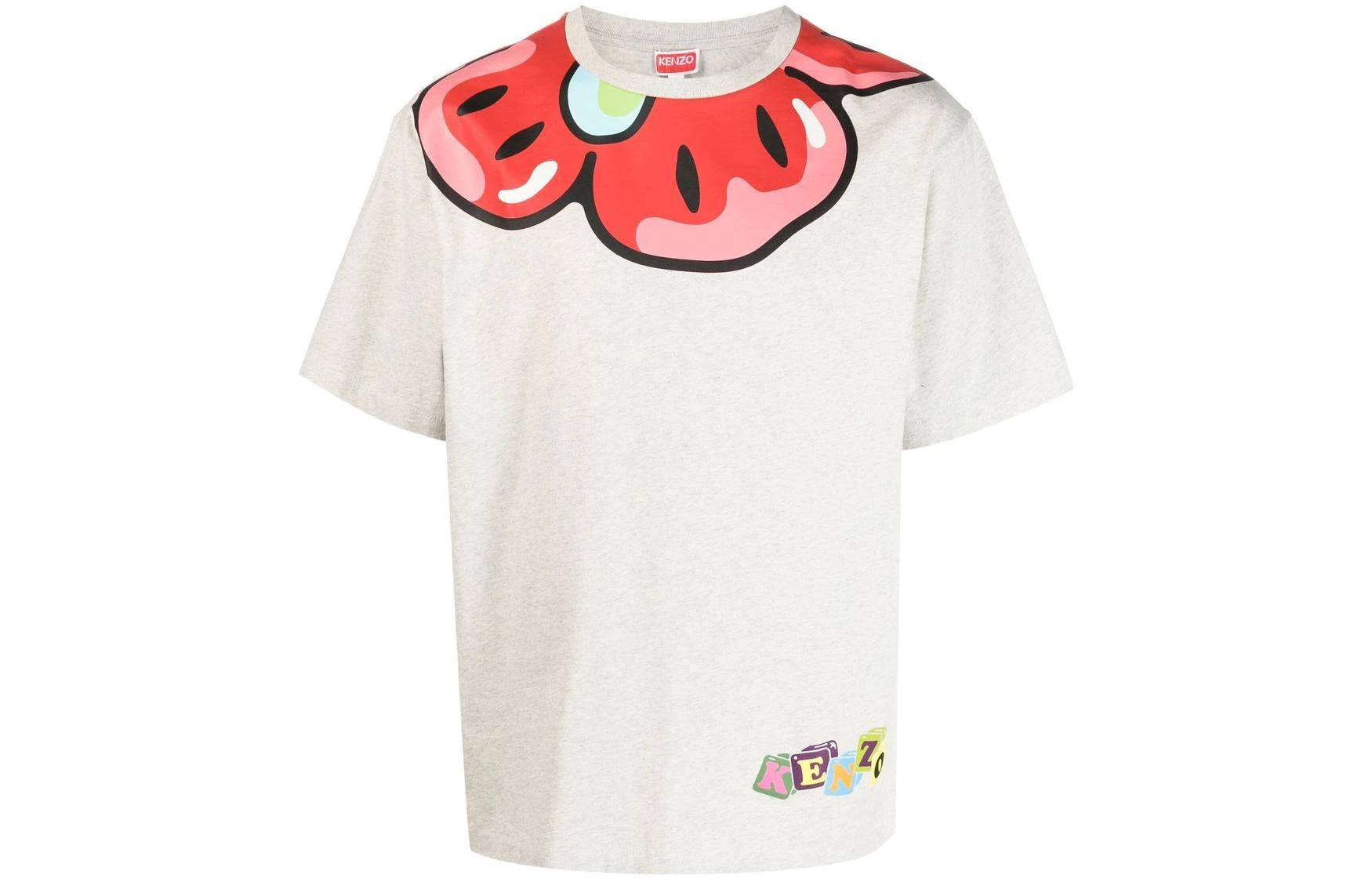 KENZO SS23 Cartoon Letter Print Crewneck Grey T-Shirt . FD55TS4564SY-93