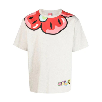 KENZO SS23 Cartoon Letter Print Crewneck Grey T-Shirt . FD55TS4564SY-93