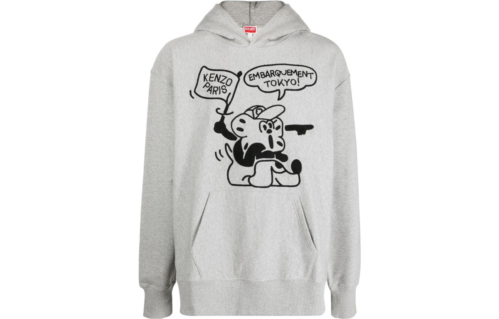 KENZO SS23 Cartoon Letter Print Hoodie Pullover Grey FD55SW4984MF-94