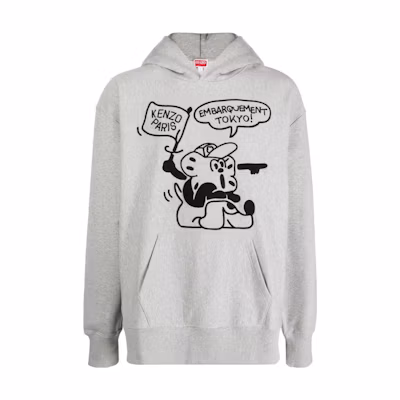 KENZO SS23 Cartoon Letter Print Hoodie Pullover Grey FD55SW4984MF-94