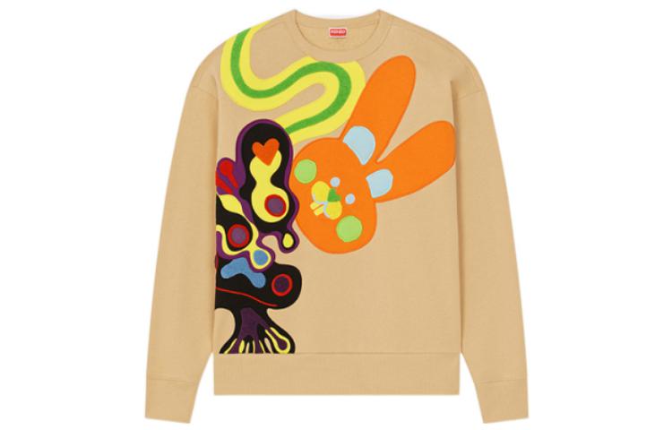 KENZO SS23 Chinese New Year Rabbit Print Beige Crewneck Sweatshirt Men FD55SW4704MF-11