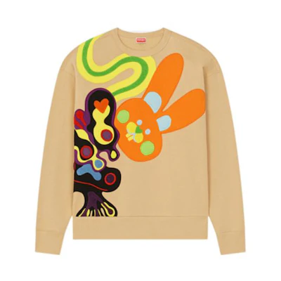 KENZO SS23 Chinese New Year Rabbit Print Beige Crewneck Sweatshirt Men FD55SW4704MF-11