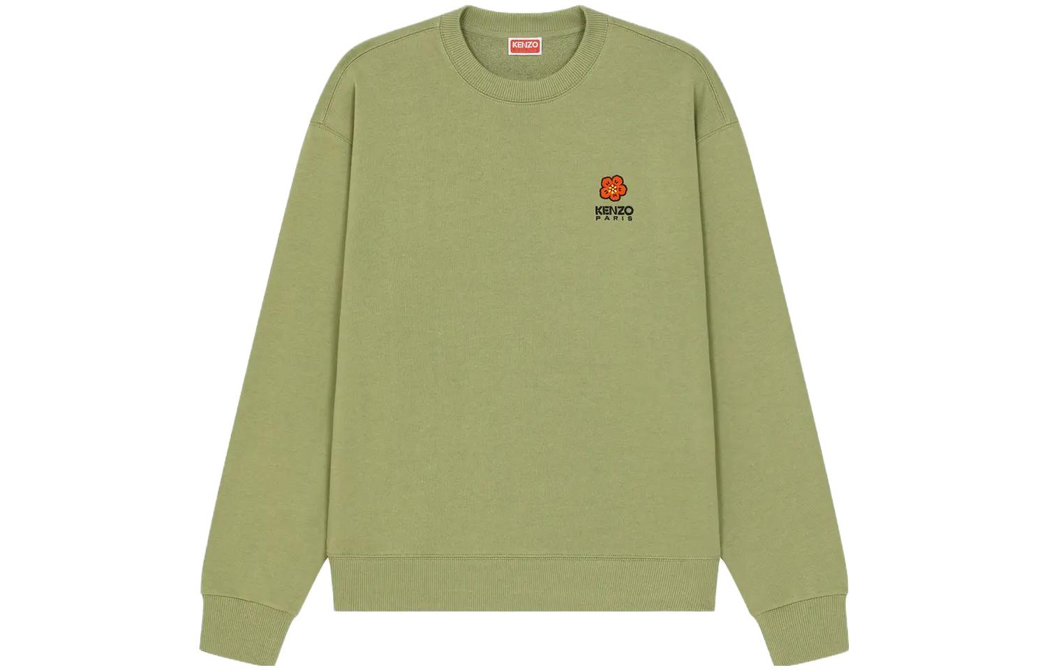 KENZO SS23 Embroidered Logo Crewneck Pullover Sweatshirt Grass Green FD55SW4404MF-61