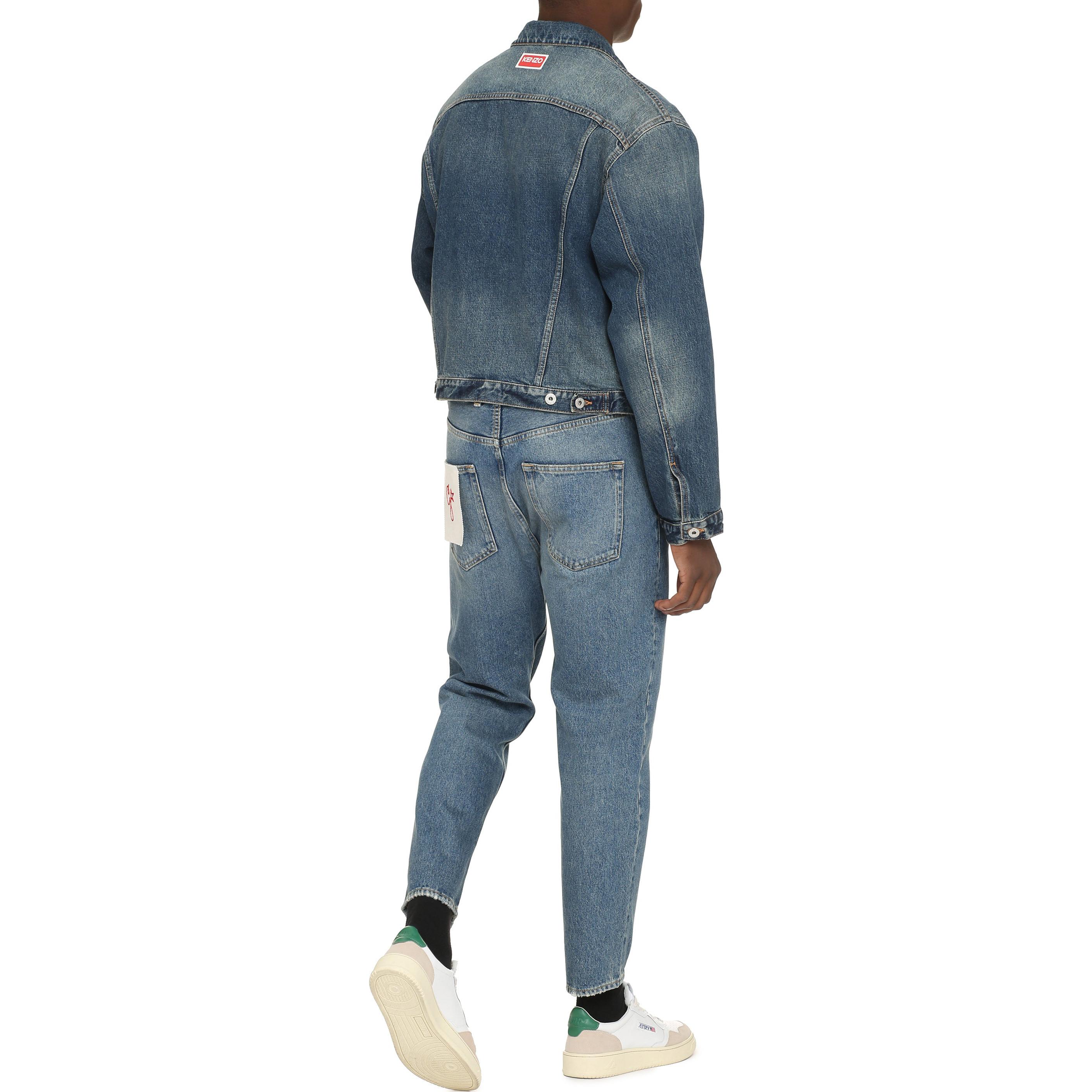 Shop KENZO SS23 漸層純色長袖牛仔外套 藍色 FD55DV3026A3-DS