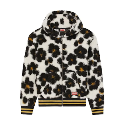 KENZO SS23 Floral Jacquard Leopard Print Hooded Fleece Jacket Unisex Off-White FD55SW4934JP-02