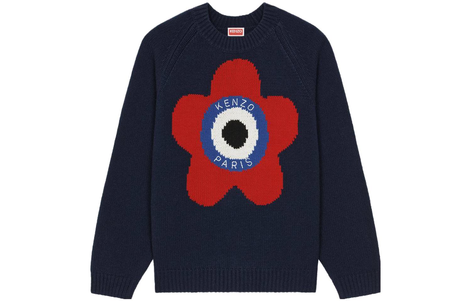 KENZO SS23 Floral Letter Print Crewneck Sweater Midnight Blue - . FD65PU4103BC-77