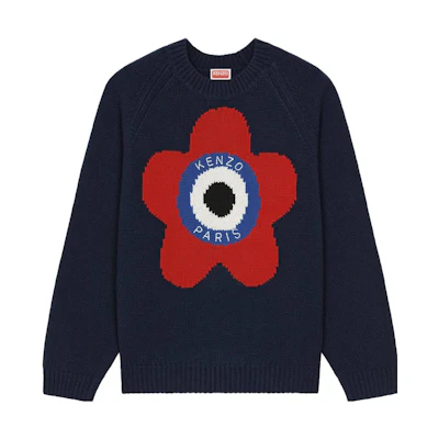 KENZO SS23 Floral Letter Print Crewneck Sweater Midnight Blue - . FD65PU4103BC-77