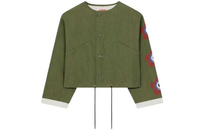 KENZO SS23 Floral Letter Print Cropped Loose Fit Jacket Green Menswear FD65BL2629GB-51
