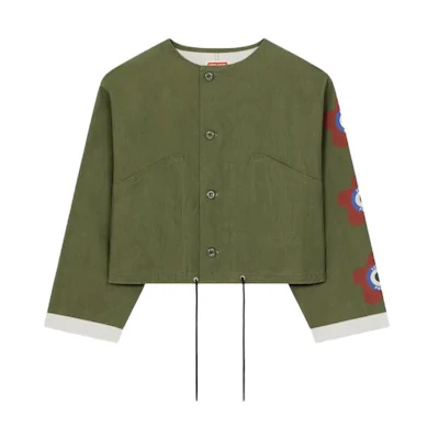 KENZO SS23 Floral Letter Print Cropped Loose Fit Jacket Green Menswear FD65BL2629GB-51
