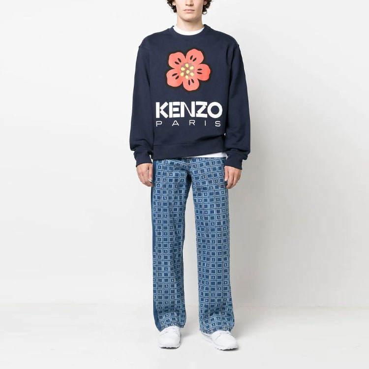 Shop KENZO SS23 Floral Logo Crewneck Pullover Sweatshirt Blue FD55SW4454ME-77