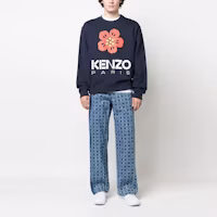 Shop KENZO SS23 花卉標誌圓領套頭衫 藍色 FD55SW4454ME-77