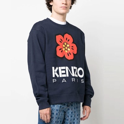 KENZO SS23 Floral Logo Crewneck Pullover Sweatshirt Blue FD55SW4454ME-77 Details for KENZO SS23 Floral Logo Crewneck Pullover Sweatshirt Blue FD55SW4454ME-77