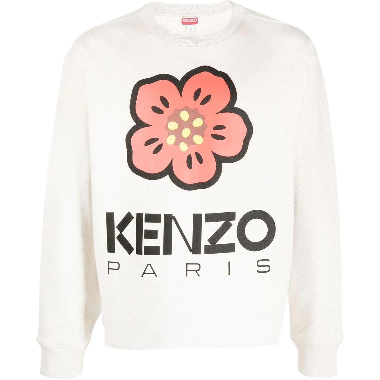 KENZO SS23 Floral Logo Print Crewneck Pullover  Sweatshirt Gray White FD55SW4454ME-93