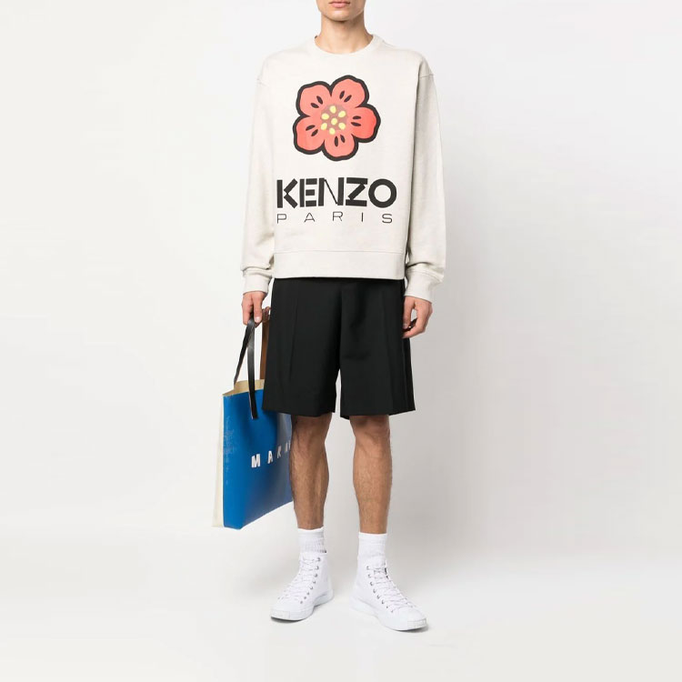 Lookbook KENZO SS23 Floral Logo Print Crewneck Pullover  Sweatshirt Gray White FD55SW4454ME-93