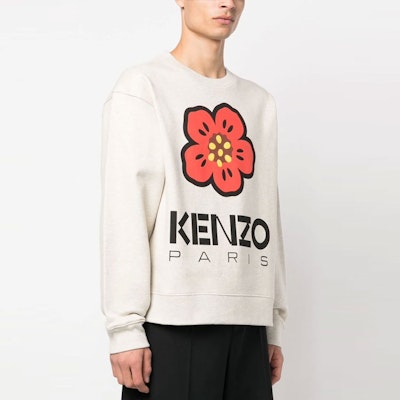 KENZO SS23 Floral Logo Print Crewneck Pullover Sweatshirt Gray White FD55SW4454ME-93 Purchase KENZO SS23 Floral Logo Print Crewneck Pullover Sweatshirt Gray White FD55SW4454ME-93