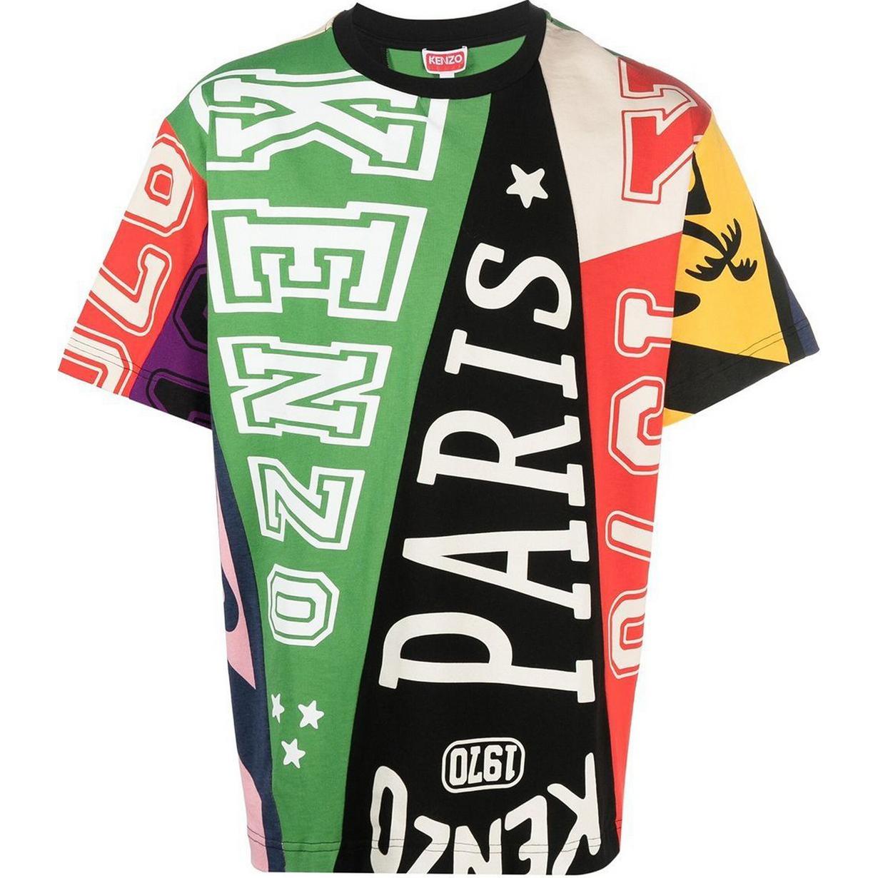 KENZO SS23 Floral Patchwork Logo Pattern Crewneck Short Sleeve T-Shirt Men’s Floral FD55TS4494SY-MU