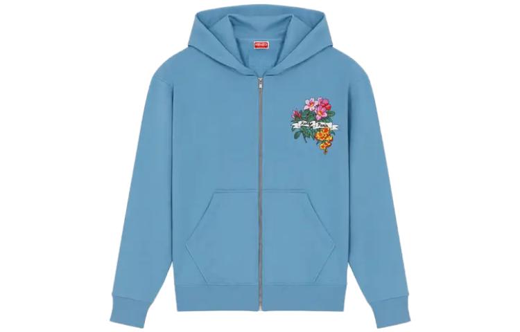 KENZO SS23 Floral Print Blue Hoodie for Men FD55SW5034MF-69