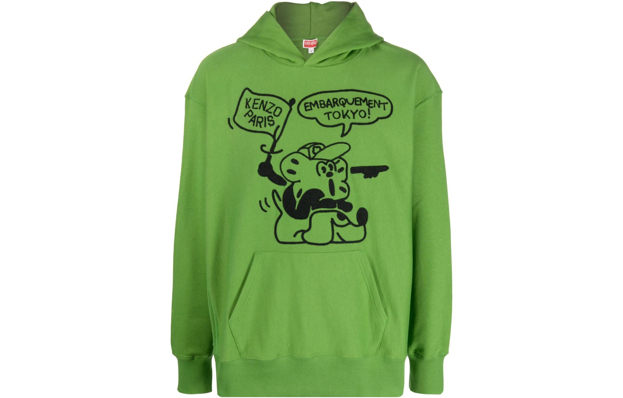 KENZO SS23 Green Cartoon Letter Logo Print Hoodie Men FD55SW4984MF-57