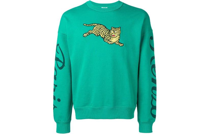 KENZO SS23 Green Embroidered Printed Crewneck Pullover Sweatshirt for Men F955SW0904ME-57