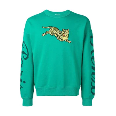 KENZO SS23 Green Embroidered Printed Crewneck Pullover Sweatshirt for Men F955SW0904ME-57