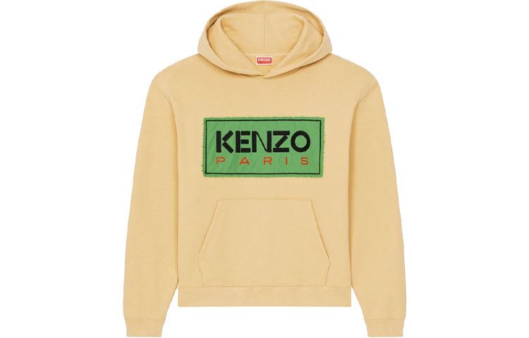 KENZO SS23 Logo Patch Loose Fit Hoodie Beige for Men FD55SW4484ME-11