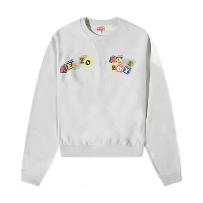 KENZO SS23 Logo Print Crewneck Long Sleeve Sweatshirt Men Light Grey FD55SW4634MF-93